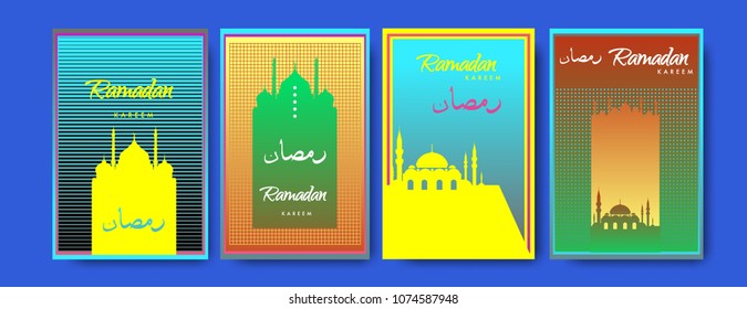 Islamic design greeting card template for Ramadan Kareem with colorful abstract background design