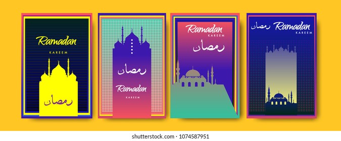 Islamic design greeting card template for Ramadan Kareem with colorful abstract background design