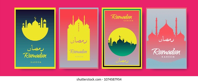 Islamic design greeting card template for Ramadan Kareem with colorful abstract background design