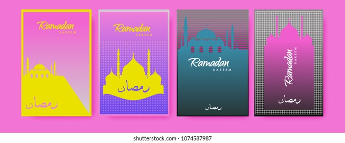Islamic design greeting card template for Ramadan Kareem with colorful abstract background design