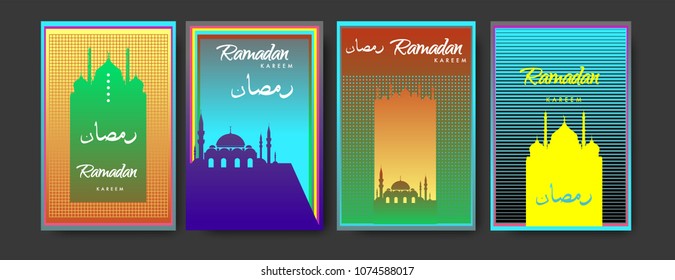 Islamic design greeting card template for Ramadan Kareem with colorful abstract background design