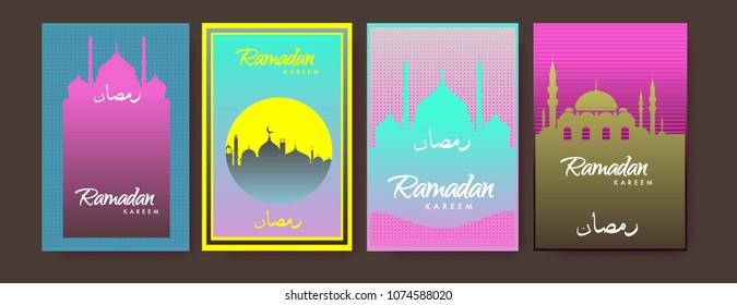 Islamic design greeting card template for Ramadan Kareem with colorful abstract background design