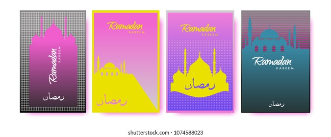 Islamic design greeting card template for Ramadan Kareem with colorful abstract background design