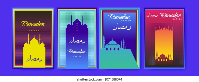 Islamic design greeting card template for Ramadan Kareem with colorful abstract background design