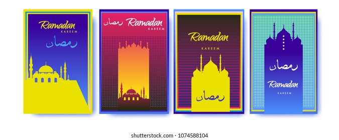 Islamic design greeting card template for Ramadan Kareem with colorful abstract background design