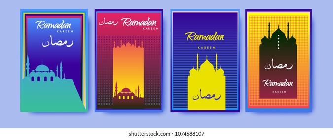 Islamic design greeting card template for Ramadan Kareem with colorful abstract background design