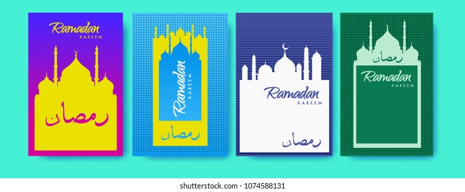 Islamic design greeting card template for Ramadan Kareem with colorful abstract background design