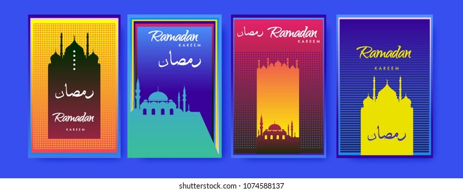 Islamic design greeting card template for Ramadan Kareem with colorful abstract background design