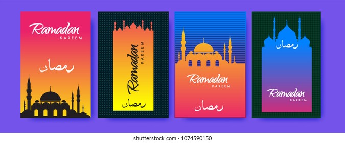 Islamic design greeting card template for Ramadan Kareem with colorful abstract background design