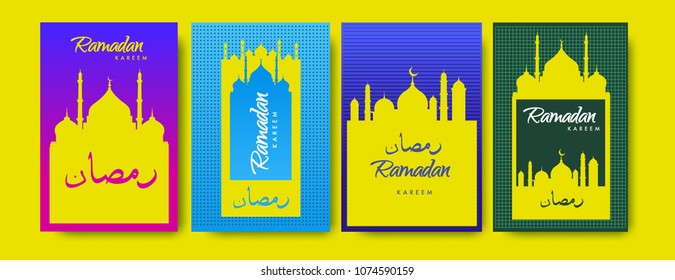 Islamic design greeting card template for Ramadan Kareem with colorful abstract background design