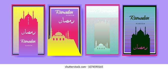 Islamic design greeting card template for Ramadan Kareem with colorful abstract background design