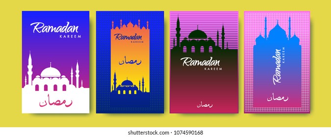 Islamic design greeting card template for Ramadan Kareem with colorful abstract background design