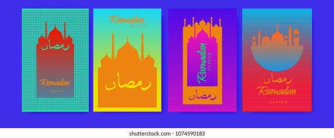 Islamic design greeting card template for Ramadan Kareem with colorful abstract background design