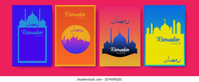 Islamic design greeting card template for Ramadan Kareem with colorful abstract background design