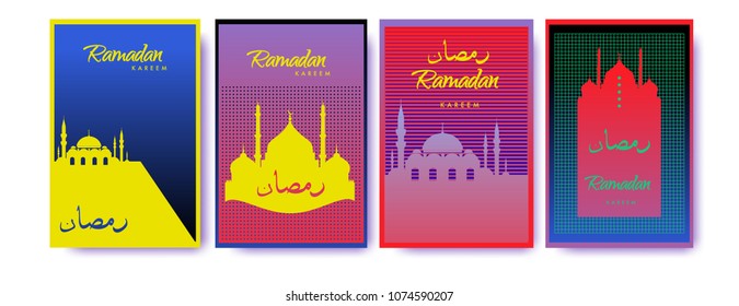 Islamic design greeting card template for Ramadan Kareem with colorful abstract background design