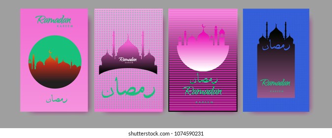 Islamic design greeting card template for Ramadan Kareem with colorful abstract background design