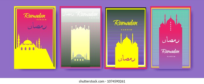 Islamic design greeting card template for Ramadan Kareem with colorful abstract background design