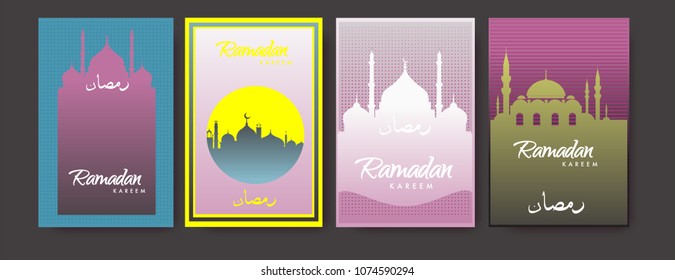 Islamic design greeting card template for Ramadan Kareem with colorful abstract background design