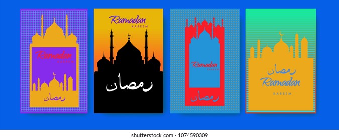 Islamic design greeting card template for Ramadan Kareem with colorful abstract background design