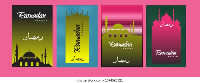 Islamic design greeting card template for Ramadan Kareem with colorful abstract background design