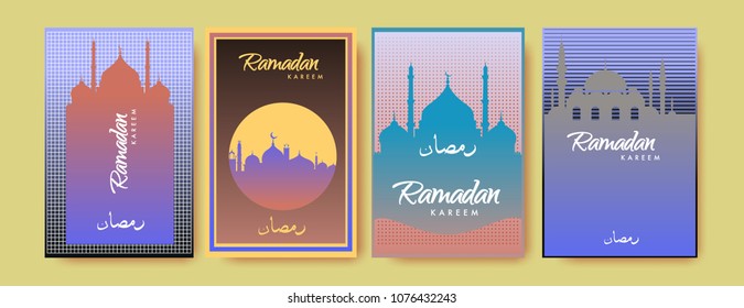 Islamic design greeting card template for Ramadan Kareem with colorful abstract background design