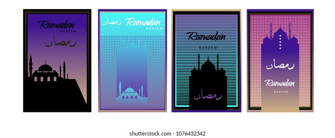 Islamic design greeting card template for Ramadan Kareem with colorful abstract background design