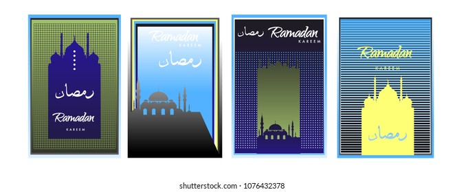 Islamic design greeting card template for Ramadan Kareem with colorful abstract background design