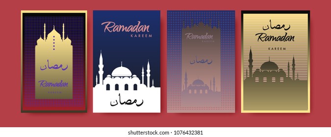 Islamic design greeting card template for Ramadan Kareem with colorful abstract background design