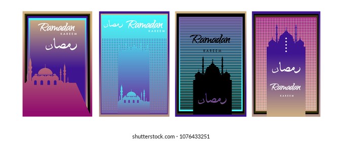 Islamic design greeting card template for Ramadan Kareem with colorful abstract background design