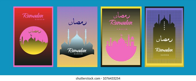 Islamic design greeting card template for Ramadan Kareem with colorful abstract background design