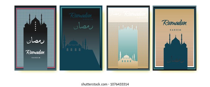 Islamic design greeting card template for Ramadan Kareem with colorful abstract background design