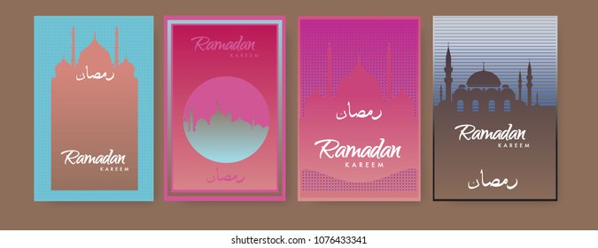 Islamic design greeting card template for Ramadan Kareem with colorful abstract background design