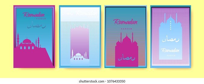 Islamic design greeting card template for Ramadan Kareem with colorful abstract background design