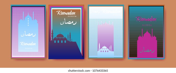 Islamic design greeting card template for Ramadan Kareem with colorful abstract background design