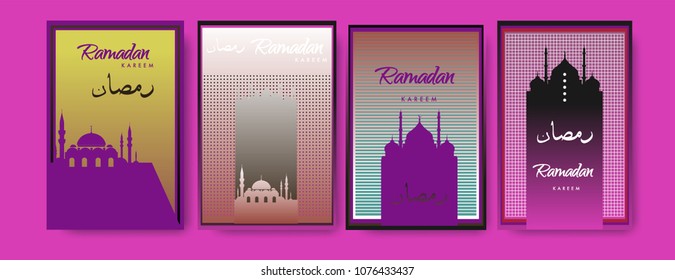 Islamic design greeting card template for Ramadan Kareem with colorful abstract background design
