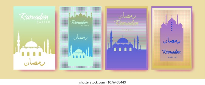 Islamic design greeting card template for Ramadan Kareem with colorful abstract background design