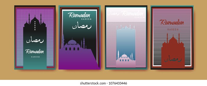 Islamic design greeting card template for Ramadan Kareem with colorful abstract background design