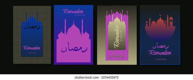 Islamic design greeting card template for Ramadan Kareem with colorful abstract background design