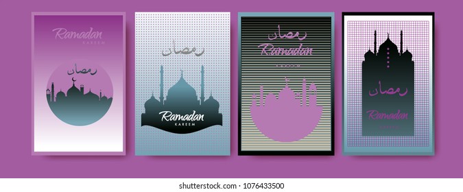 Islamic design greeting card template for Ramadan Kareem with colorful abstract background design