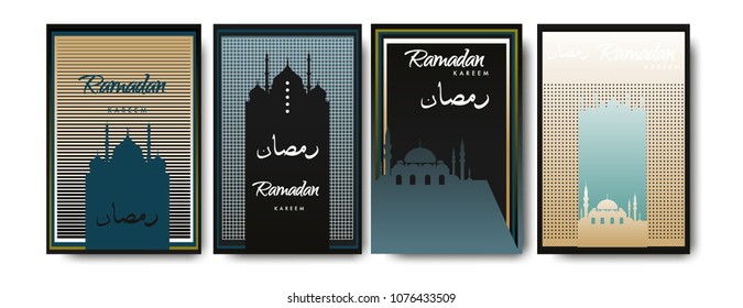 Islamic design greeting card template for Ramadan Kareem with colorful abstract background design