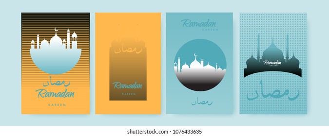 Islamic design greeting card template for Ramadan Kareem with colorful abstract background design