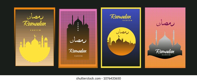 Islamic design greeting card template for Ramadan Kareem with colorful abstract background design