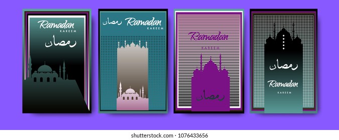Islamic design greeting card template for Ramadan Kareem with colorful abstract background design