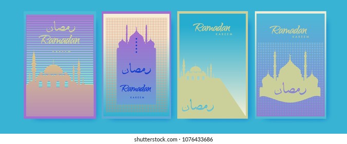 Islamic design greeting card template for Ramadan Kareem with colorful abstract background design