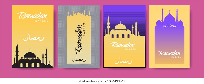 Islamic design greeting card template for Ramadan Kareem with colorful abstract background design