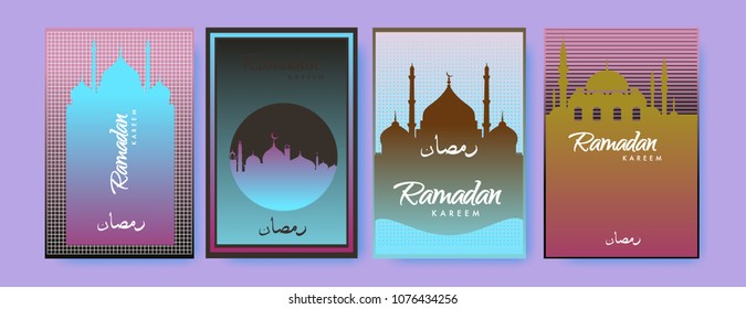 Islamic design greeting card template for Ramadan Kareem with colorful abstract background design