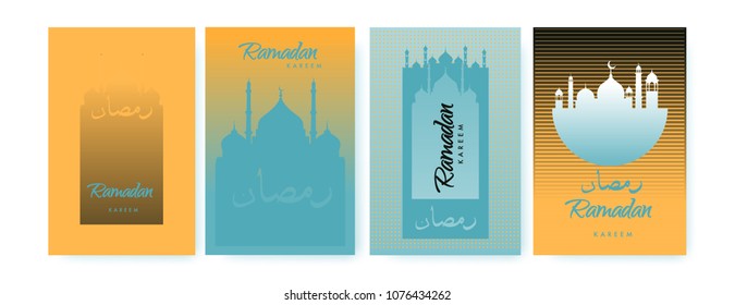 Islamic design greeting card template for Ramadan Kareem with colorful abstract background design