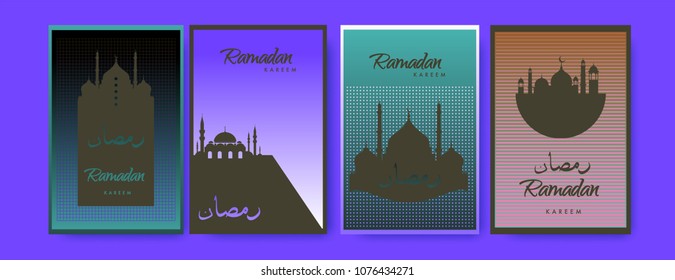 Islamic design greeting card template for Ramadan Kareem with colorful abstract background design