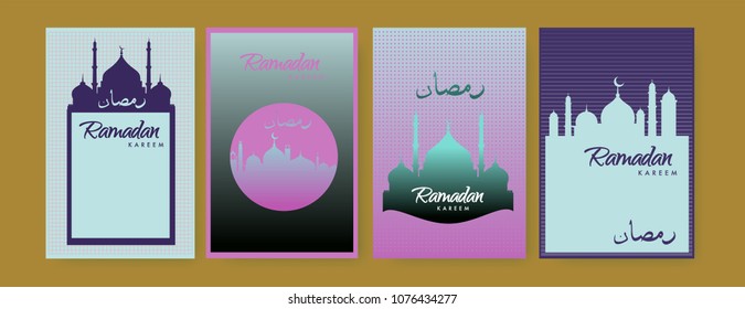Islamic design greeting card template for Ramadan Kareem with colorful abstract background design