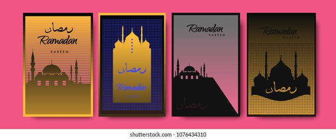 Islamic design greeting card template for Ramadan Kareem with colorful abstract background design